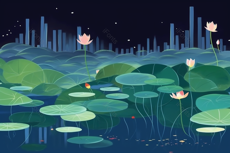 夏天夜晚荷花池水彩插画背景,插画/手绘图,插画/手绘图库,插画/手绘图下载,插画/手绘